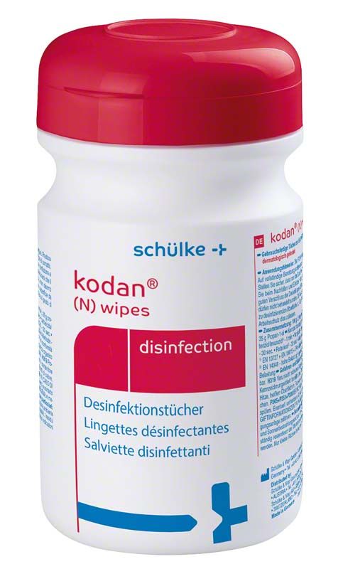 Kodan® (N) Desinfektionstücher Dose mit rotem Deckel.