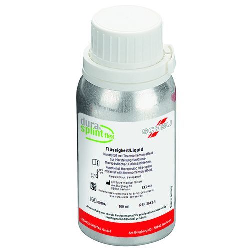 DURASPLINT® flex Monomer 130g Flasche mit Etikett und Sicherheitsverschluss.