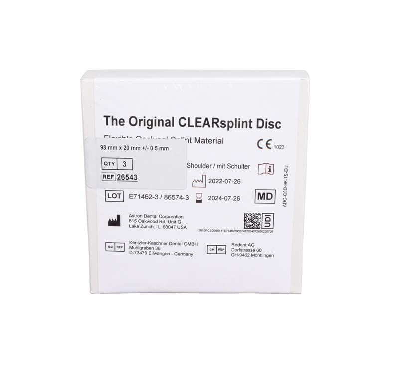 Originalverpackung der astron® CLEARsplint® Blank mit Schulter, 3 Blanks.