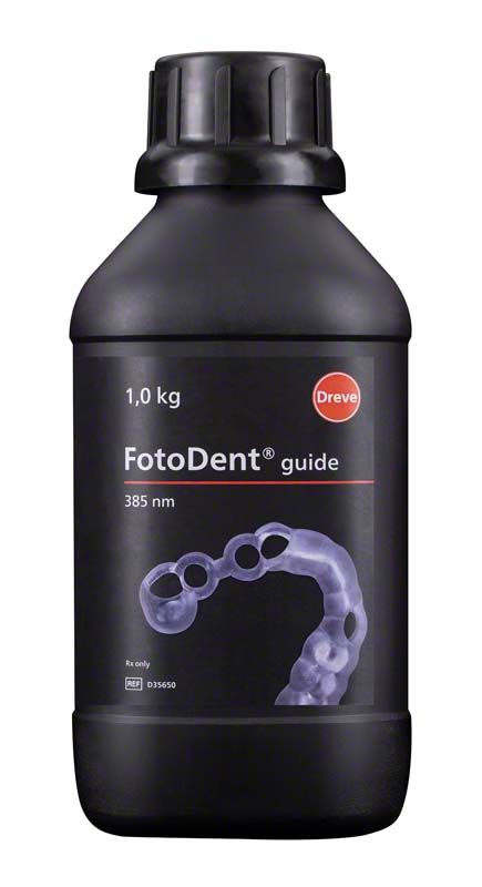 Flasche mit 1 kg FotoDent® guide 385 nm Harz.