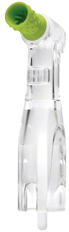 Proxeo Twist Prophy-Einwegwinkelstück 105° weich, transparent mit apfelgrünem Kopf.