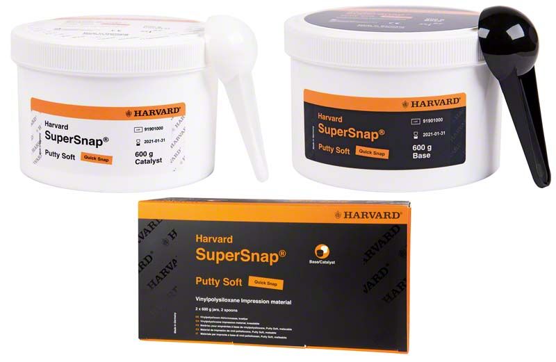 Harvard SuperSnap® Putty Soft Schwarz mit Katalysator und Basis in Verpackung.