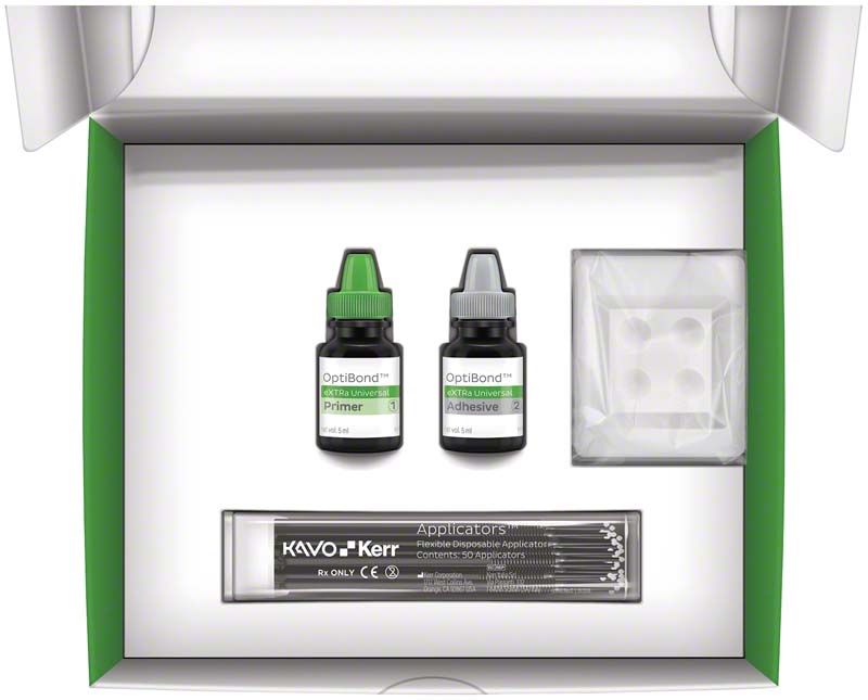 OptiBond™ eXTRa Universal Kit mit zwei Flaschen und Applikatoren.