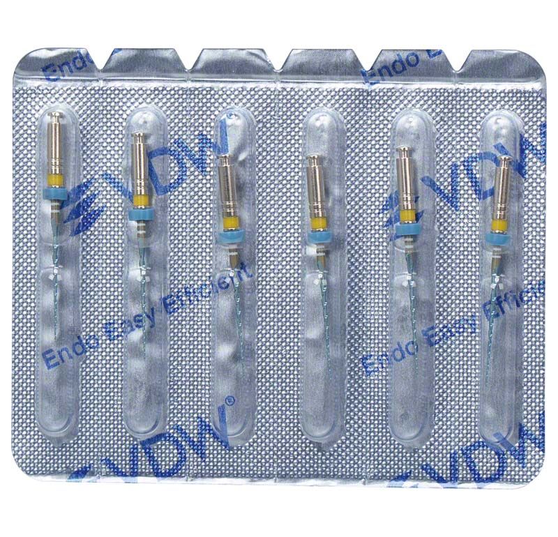 Verpackung mit sechs VDW.ROTATE™ NiTi Wurzelkanalfeilen 21mm 40.06.