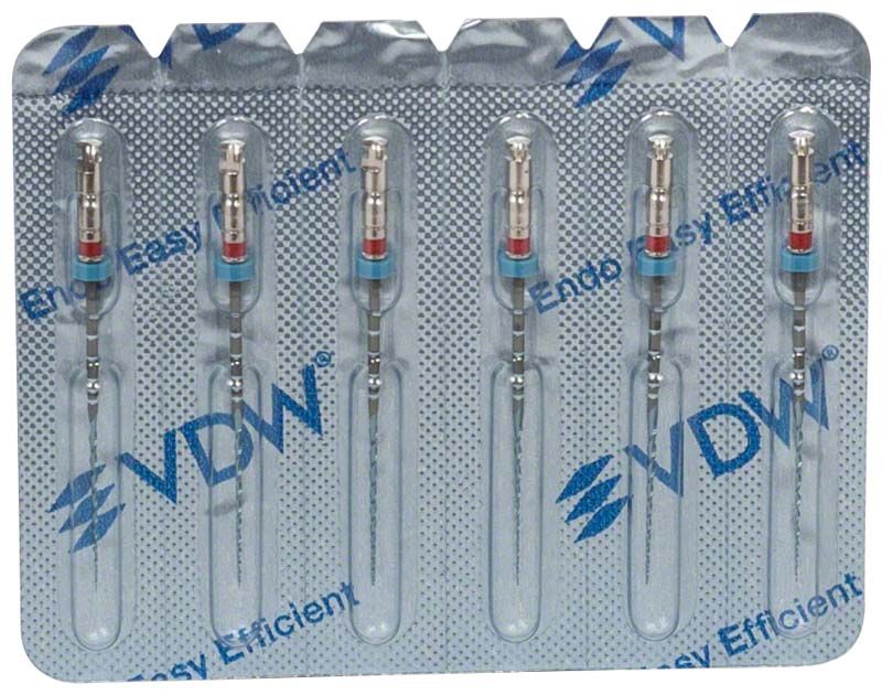 Verpackung von VDW.ROTATE™ NiTi Wurzelkanalfeilen, 31mm 25.04, mit sechs Feilen.