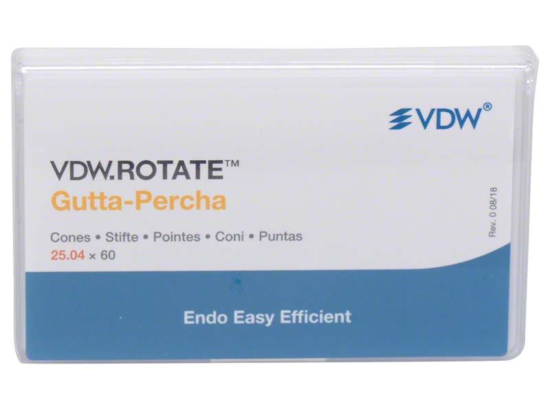 VDW.ROTATE™ Guttapercha 25.04 Verpackung mit 60 Spitzen.