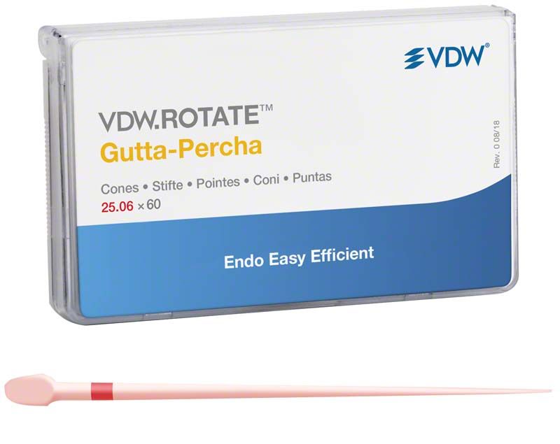 VDW.ROTATE™ Guttapercha 25.06 Verpackung mit einzelner Guttaperchaspitze.