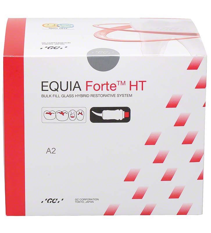 EQUIA Forte™ HT Clinic Pack A2 Verpackung mit Produktinformationen.