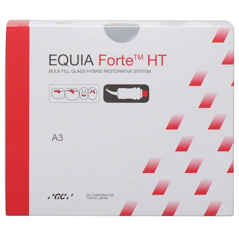 Klinikpackung EQUIA Forte™ HT A3 mit rotem und weißem Design.