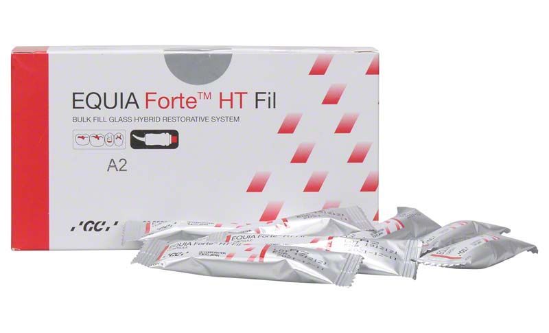 EQUIA Forte™ HT Kapseln A2 Verpackung mit einzelnen Kapseln im Vordergrund.