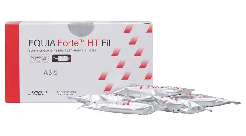 EQUIA Forte™ HT Kapseln A3,5 in Originalverpackung mit Silberfolie.