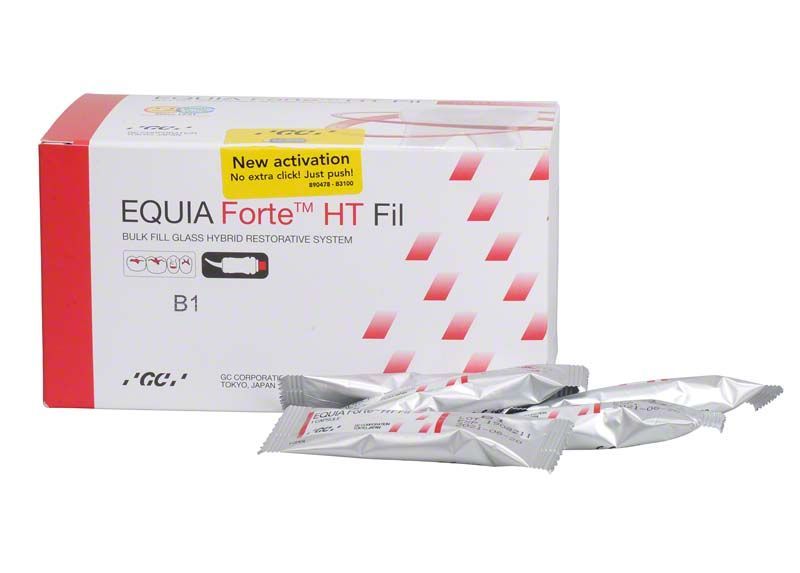 EQUIA Forte™ HT Kapseln B1 in Originalverpackung mit drei Folienbeuteln.