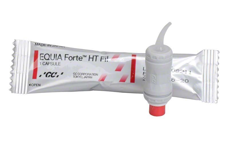 EQUIA Forte™ HT Kapseln B1 mit Applikatoraufsatz in Nahaufnahme.