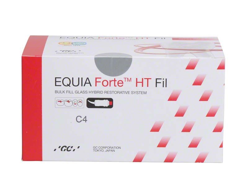 EQUIA Forte™ HT Kapseln C4 Verpackung mit rotem und weißem Design.