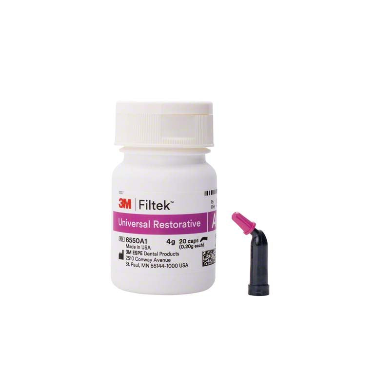 Filtek™ Universal Restorative Kapseln A1 in weißer Flasche mit Kapselaufsatz.
