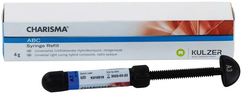 Charisma® ABC Spritze A3 mit Verpackung und Produktdetails.