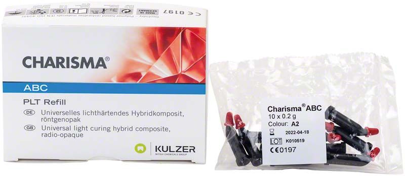 Charisma® ABC PLT A2 Hybrid-Komposit in Verpackung mit Nachfüllkapseln.