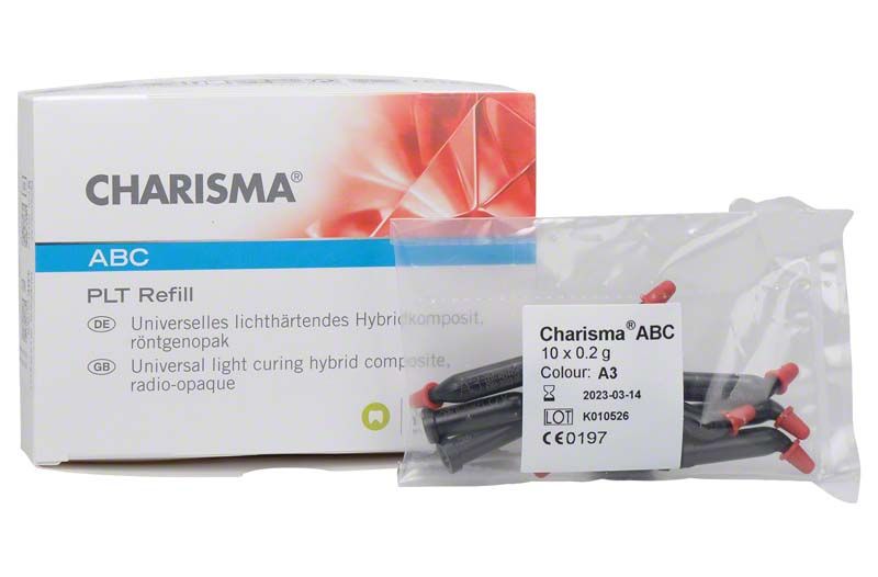 Charisma® ABC PLT A3 Hybrid-Komposit mit Verpackung und Einzeldosen.