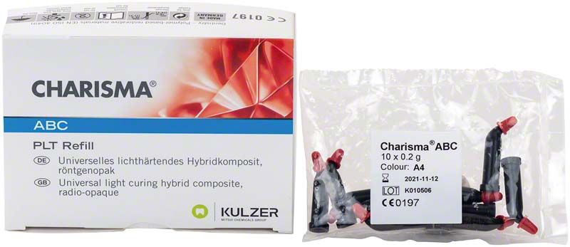 Charisma® ABC PLT A4 Hybrid-Komposit-Verpackung und Einzeldosis-Applikatoren.