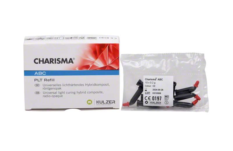 Charisma® ABC PLT C2 Nachfüllpackung mit Hybridkomposit-Kapseln, Verpackung und Inhalt sichtbar.