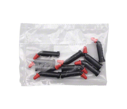 Nachfüllpackung mit schwarzen Hybridkomposit-Kapseln und roten Spitzen in Plastikbeutel.
