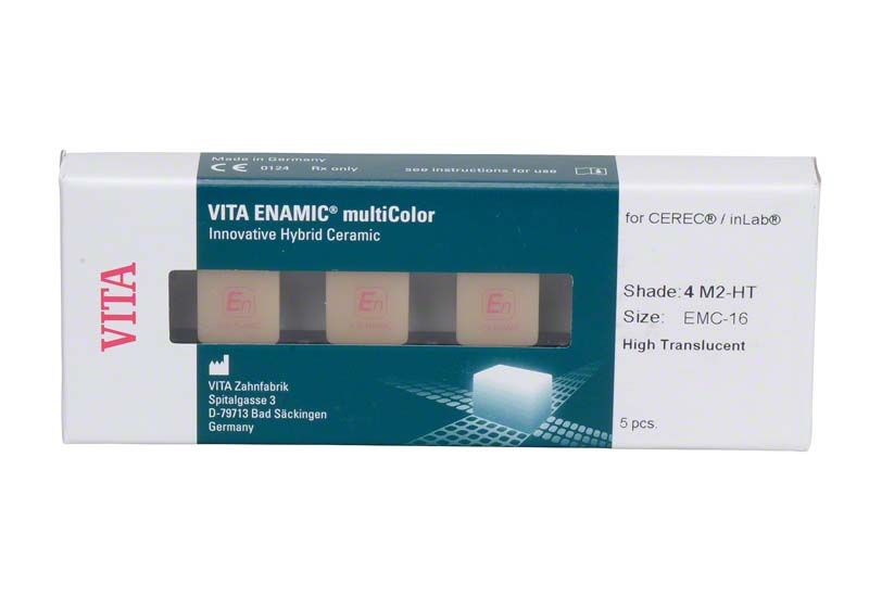 Verpackung von VITA ENAMIC® multiColor Hybridkeramik für CEREC®/inLab® Systeme.