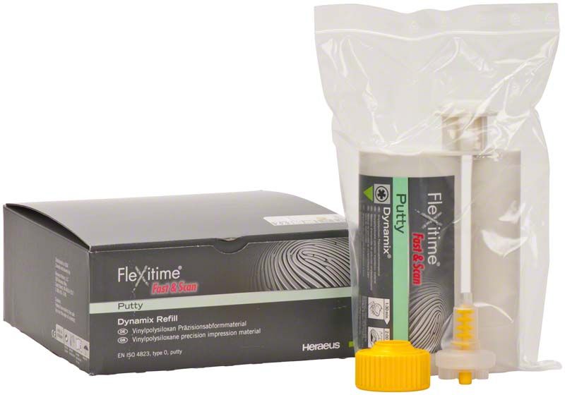 Flexitime Fast+Scan Dynamix Putty mit Verpackung und Zubehör.