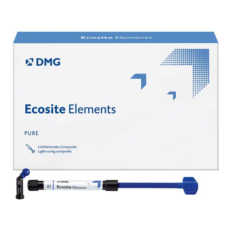 Lichthärtendes Composite Ecosite Elements PURE Set mit Spritzen und Verpackung