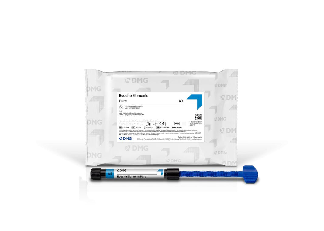 Ecosite Elements PURE Spritze A3 vor Produktverpackung auf weißem Hintergrund.