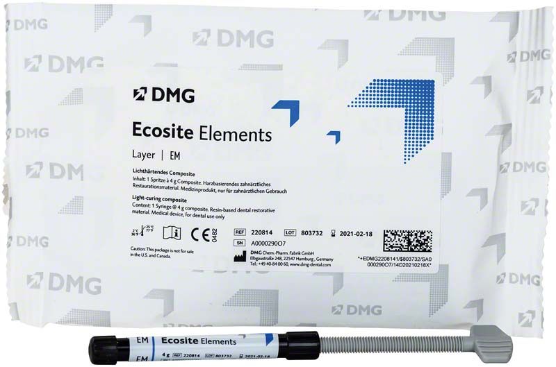 Ecosite Elements LAYER Spritze EM mit Verpackung und Produktdetails.