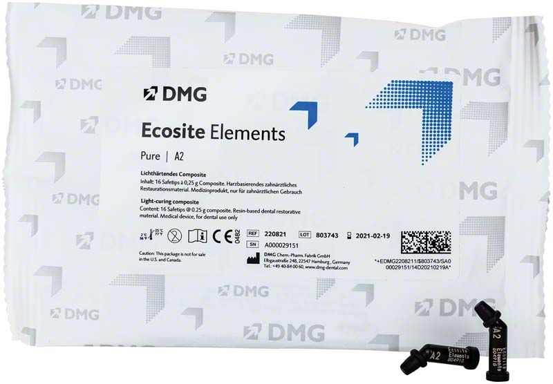 Ecosite Elements PURE Safetips A2 Verpackung mit Logo und Produktinformationen.