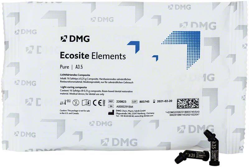 Ecosite Elements PURE Safetips A3,5 Verpackung mit zwei schwarzen Komposittuben.