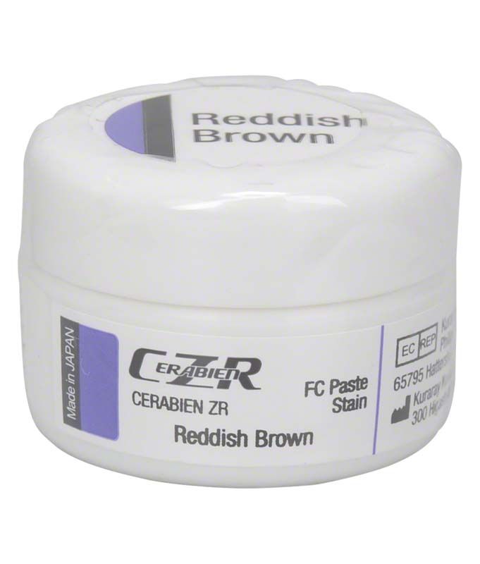 CERABIEN™ ZR FC Paste Stain in rötlich-brauner Verpackung auf weißem Hintergrund.