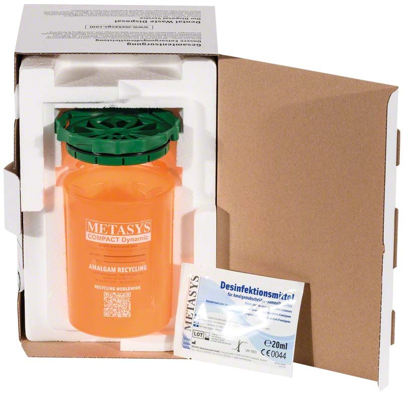 Amalgamabscheider-Austauschbehälter für COMPACT Dynamic in geöffneter Verpackung.