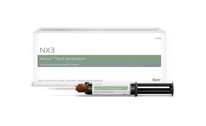 NX3 dualhärtender Befestigungszement mit Verpackung und Applikationsspritze.