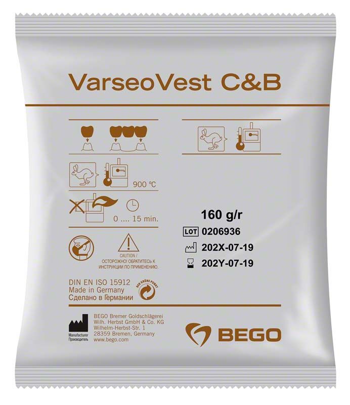 VarseoVest C&B Verpackung mit Produkthinweisen und BEGO-Logo.