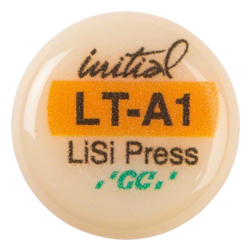 Lithium-Disilikat-Keramikingot GC Initial™ LiSi Press LT A1 mit Logo.