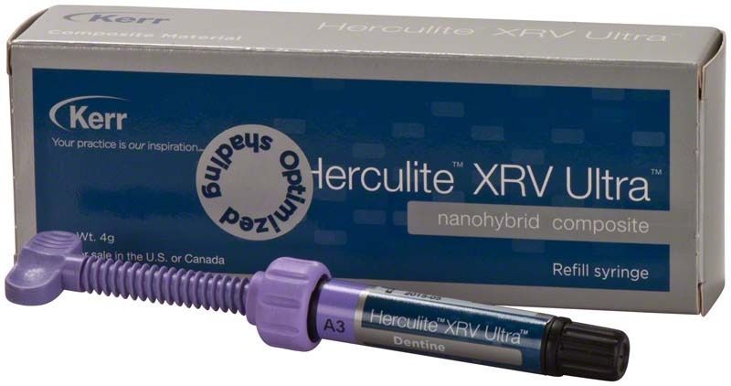 Herculite XRV Ultra Dentin Spritze A3 mit Verpackung.