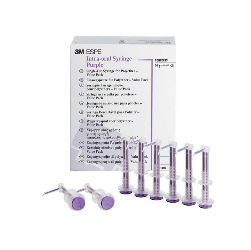 Intra-oral Einwegspritzen 50er Set in lila, ergonomisches Design.
