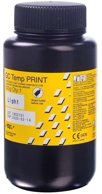 Schwarze Flasche GC Temp PRINT™ Light mit gelbem Etikett und Produktinformationen.
