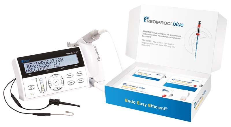 VDW.GOLD® RECIPROC blue Promo Bundle mit Endodontiegerät und Zubehör.