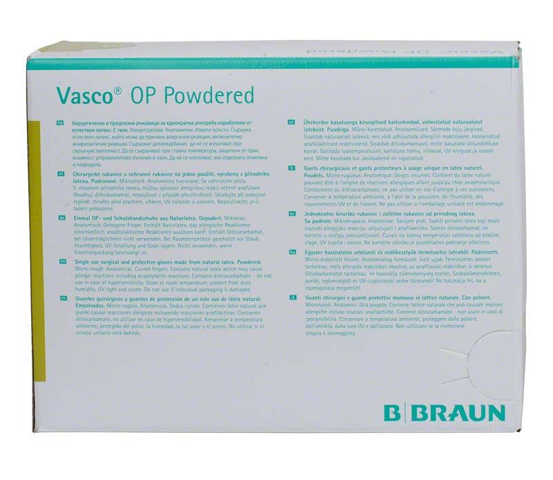 Verpackung von Vasco® OP gepudert Gr.7 mit B. Braun-Logo.