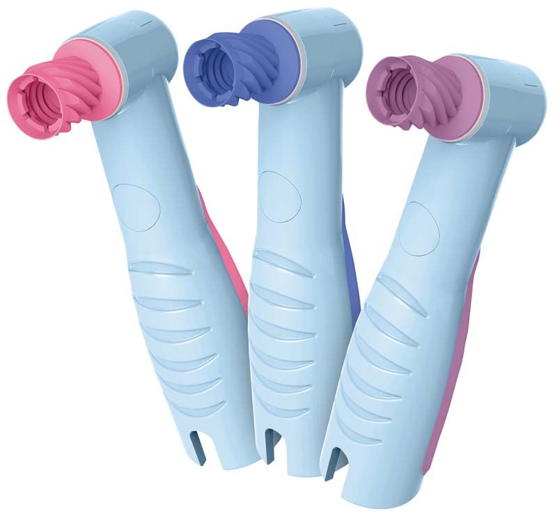 Drei PerfectPearl™ Einweg-Polieraufsätze mit weichen Kelchen in verschiedenen Farben.