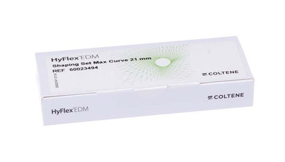 HyFlex™ EDM Shaping Set Max Curve 21mm in weißer Verpackung mit grünem Muster.