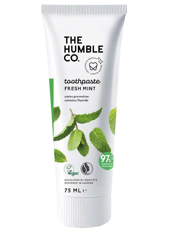Humble Zahnpasta Minze Tube mit frischem Minzdesign, 75 ml.