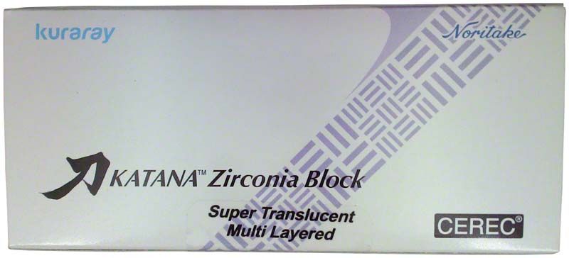 KATANA™ Zirconia Block Verpackung mit Logo und Produktinformationen