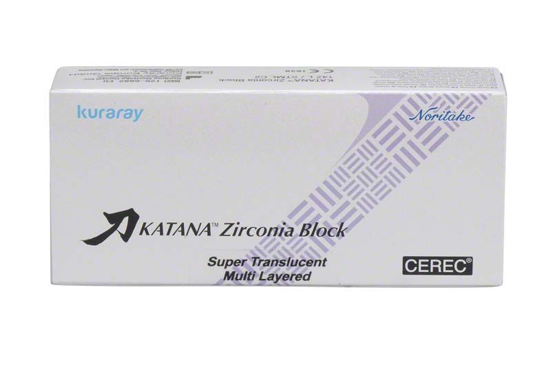 KATANA™ Zirconia Block Verpackung mit Logo und Produktinformationen.