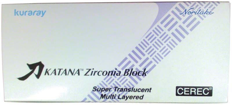 KATANA™ Zirconia Block STML 14Z L D2 Verpackung mit Produktnamen und Logo.
