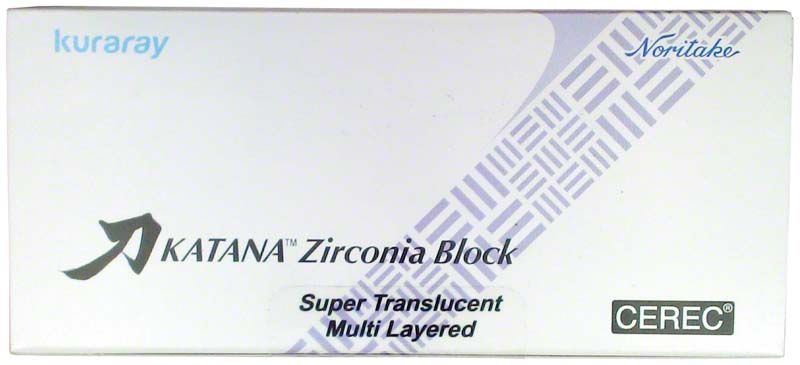 KATANA™ Zirconia Block Verpackung mit Logo und Beschriftung.