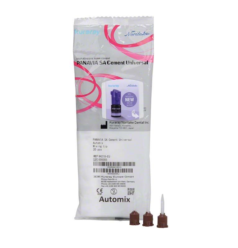 Mischkanülen und Applikationskanülen für PANAVIA™ SA Cement Universal vor weißem Hintergrund.